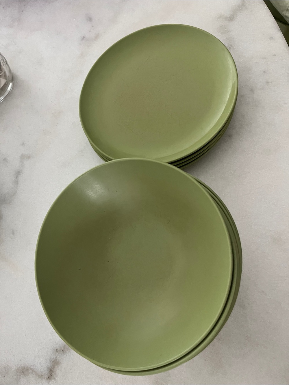 Lenox ware Melamine Vintage 7 Green Bowl 4 Plates